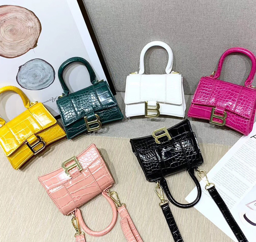 

Luxury Girls crocodile grain handbag kids metal buckles messenger bag designer children letter one shoulder bags women mini purse A7092, Mix colors
