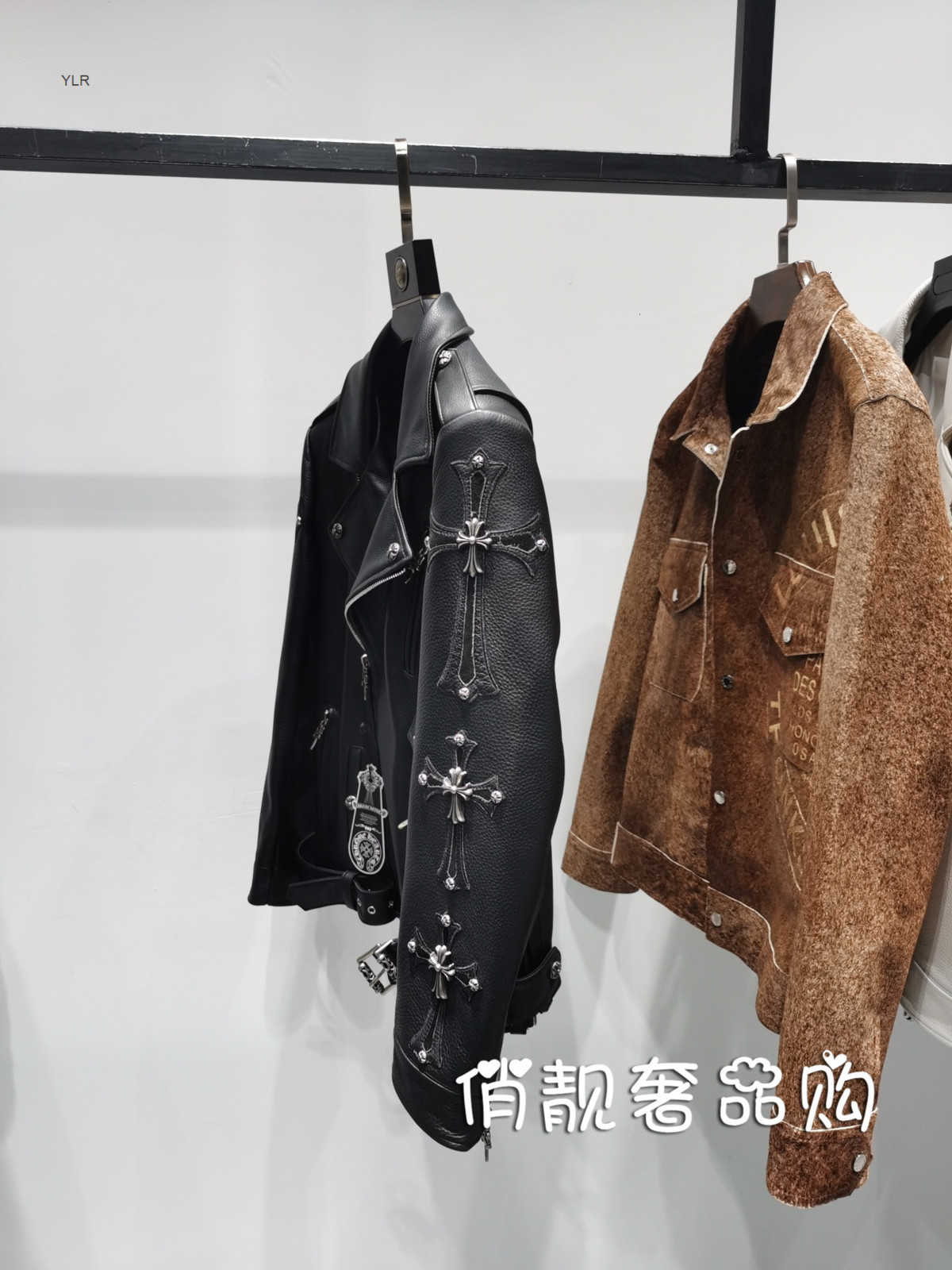 

Chromehearts crosin 20 new cross metal decorative leather casual fashion men's coat, Black