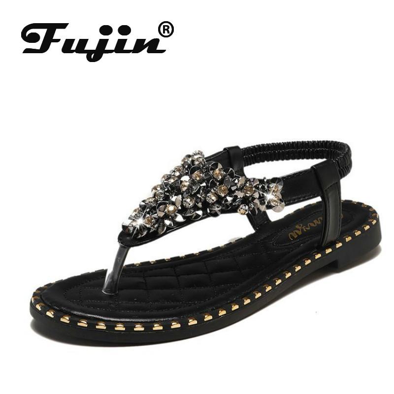 

Sandals Fujin Women Summer 2021 Sexy Rhinestone Ladies Flat Slides Casual Shoes Woman Flip Flops Womens Sandal, Black