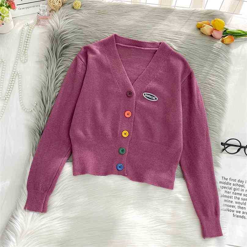 

Women Short Cardigan Spring Autumn Long Sleeved V Neck Single-breasted Crop Sweater Korean Slim Sexy Jumper 210525, Blue