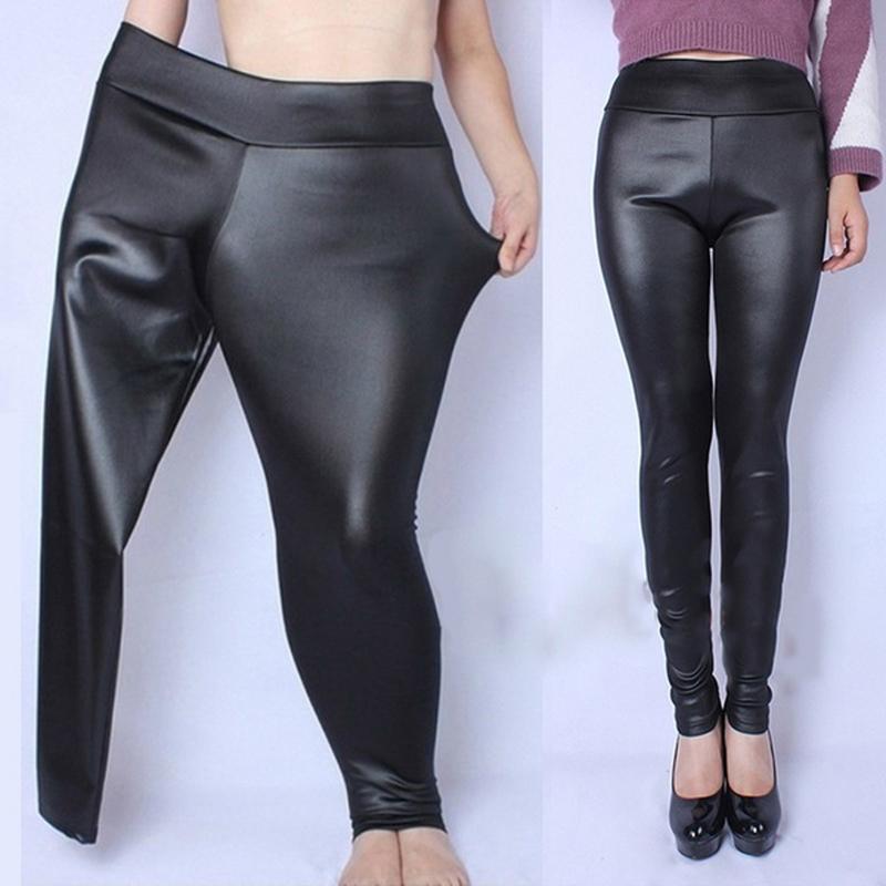 

Fashion Women Lady Waist Sexy Black Faux Leather Stretch Skinny Pants Slim Leggings