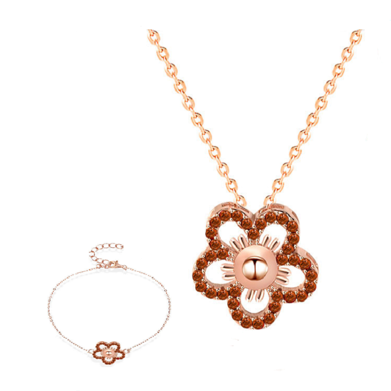 

Earrings & Necklace 2021 Simple Romantic Red Flowers Bracelet And Gift Jewelry Set, Silver