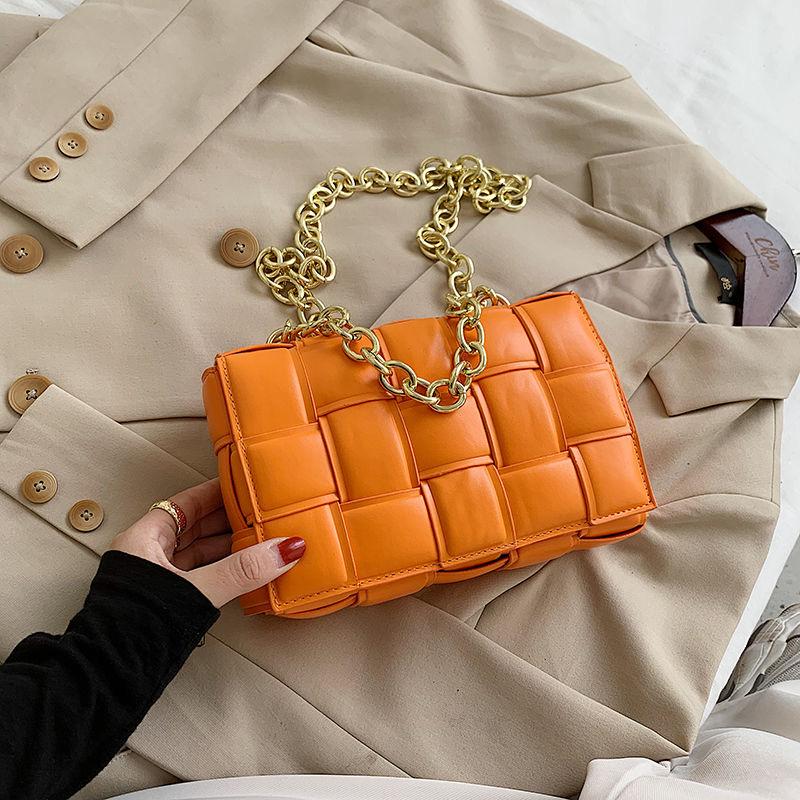 

Women Crossbody Bag Weave Flap Bags For 2021 Quality Leather Thick Chain Shoulder Messenger Female Handbag And Purse Duffel, Black