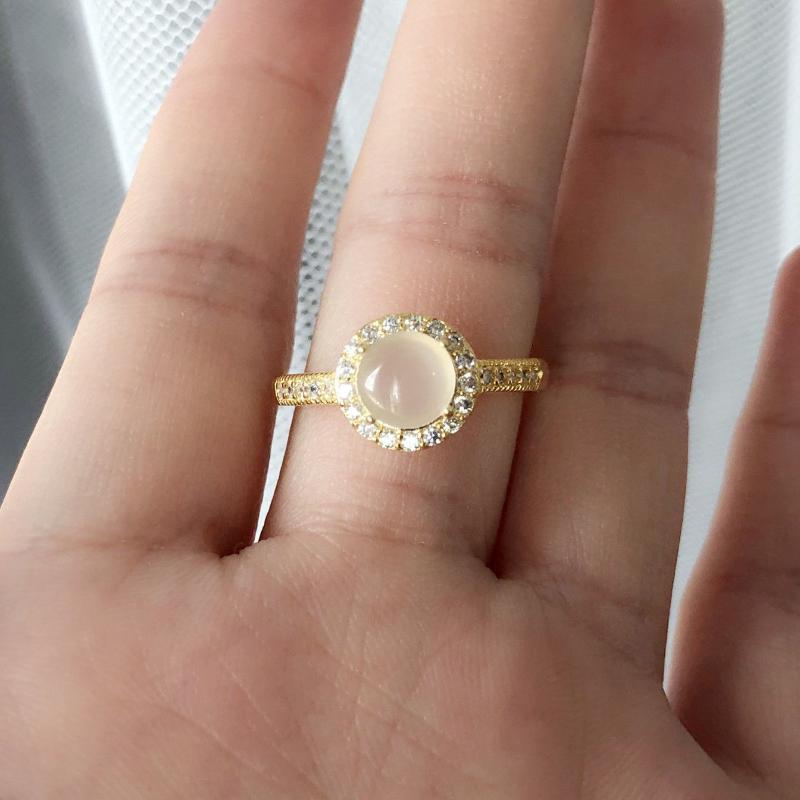 Cluster Rings Original Silver Inlaid High Chalcedony Egg Round Opening Adjustable Ring Elegant Charm Creative Retro Jeweler-image-708321281