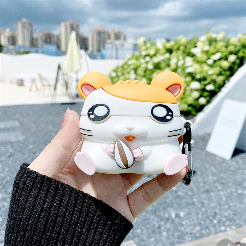 

Cartoon Silicone Earphone Cases For Airpod Pro 3D Cute Hamster Wireless Headset for Apple Airpods 1 2 Case Cover For Air Pods 3 Fundas with Hook, A for airpods pro