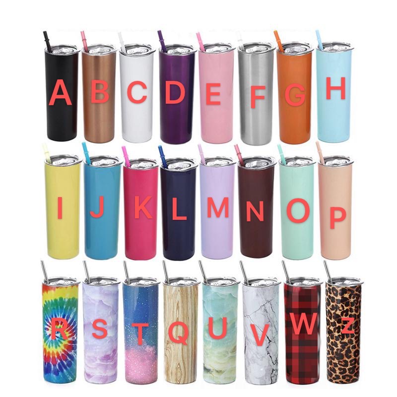 

20oz sublimation Stainless Steel Skinny Tumbler Lid Straw Coffee Cup Wine Tumblers Mugs Portable Double Wall Vacuum Insulated Cup Water Bottles VT1852, Multi-color