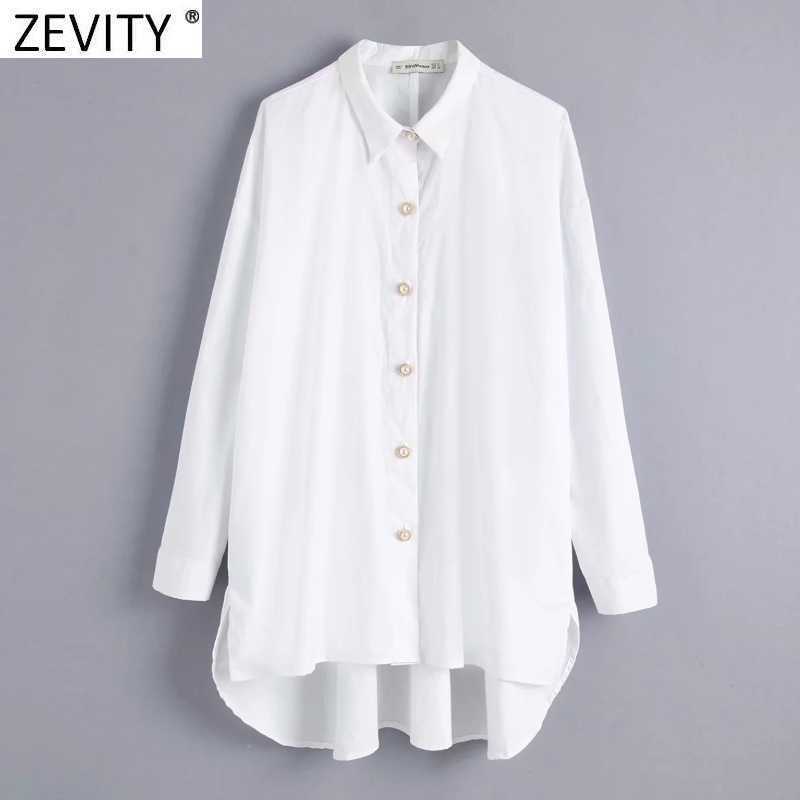 

Zevity Women Fashion Diamond Buttons Decoration White Poplin Smock Blouse Office Ladies Loose Shirts Chic Blusas Tops LS7408 210603, As pic ls7408bb