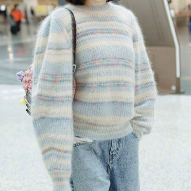 

women's sweaters female autumn sweater round coloured collar long sleeve stripes bnj7, White;black