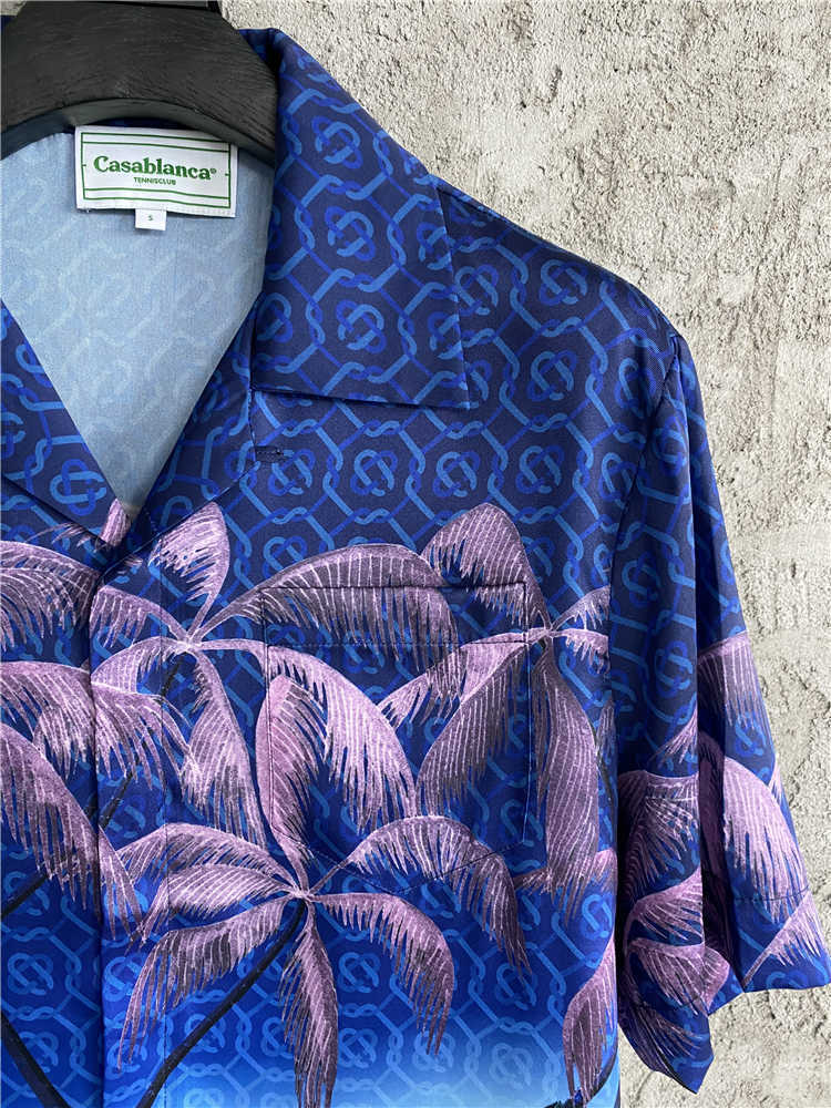 

Casablanca summer Hawaiian printed silk shirt sunset flower coconut loose silkLLYJ, Dark blue / coconut