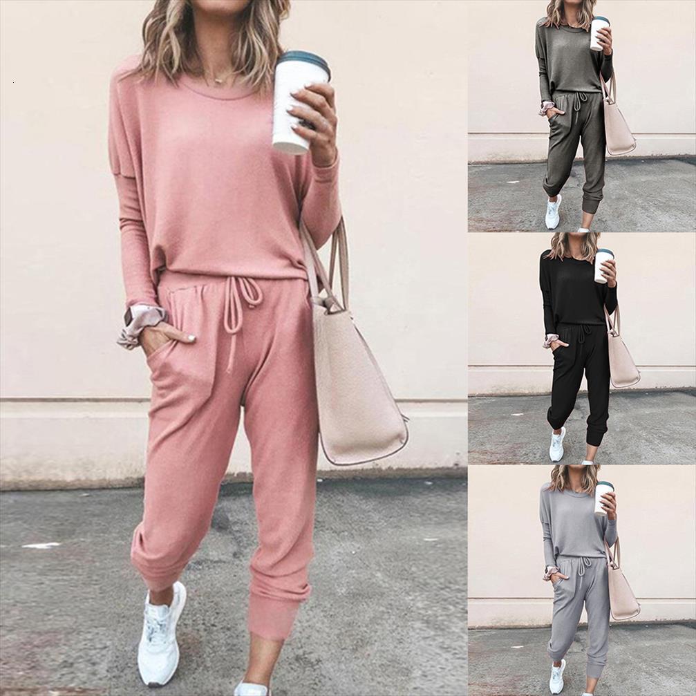 

autumn sports 2 piece set womenpant loose korean casual suit solid color large size s 4xl long sleeve, White
