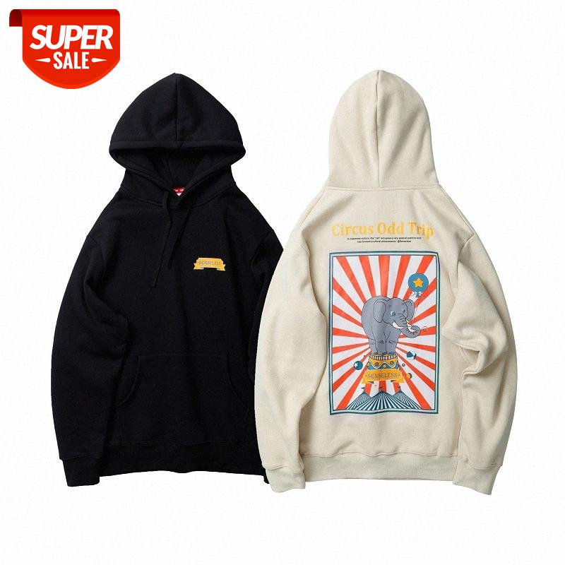 

Plush sweater men's street animal elephant print couple pullover hooded jacket #9P6W, Black