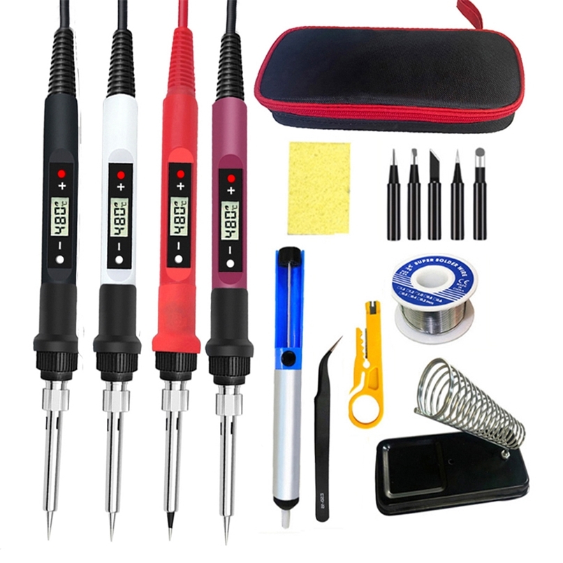 

80W Digital Electric Soldering Iron Kit Set Temperature Adjustable 220V 110V Welding Tool Ceramic Heater Soldering Tips Rework 211029