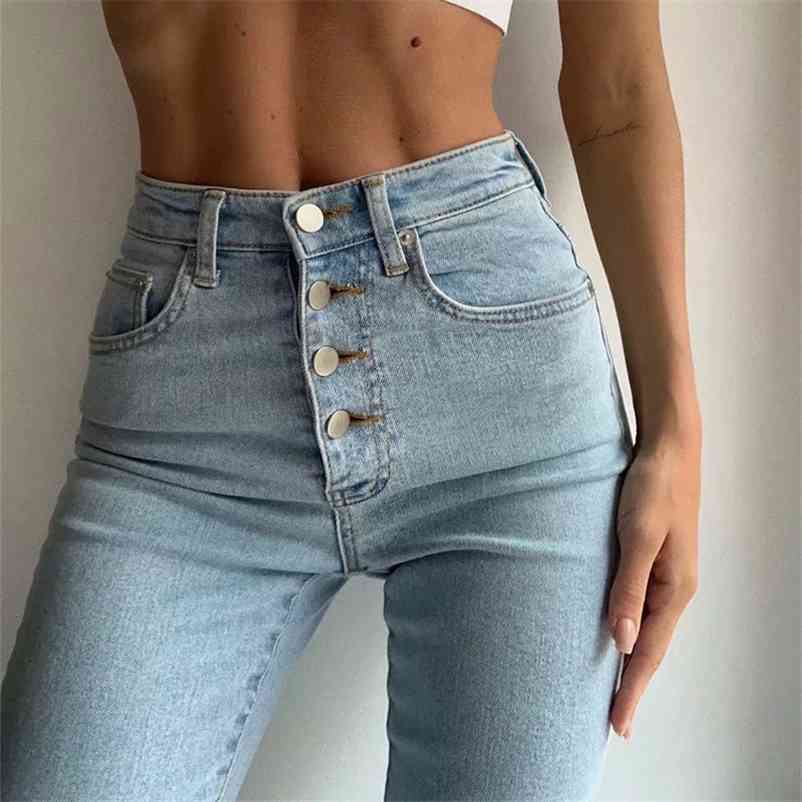 

Pencil Jeans Women Vintage Skinny Four Buttons High Waist Slim Fit Stretch Female Pants Fashion Denim Lady Long Trousers 210524, Blue