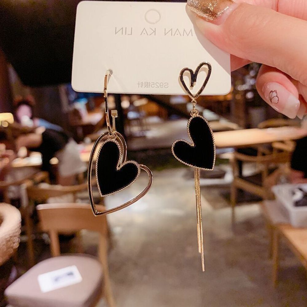 

earrings 925 silver needle Korean fashion asymmetric tassel Love Earrings, Golden