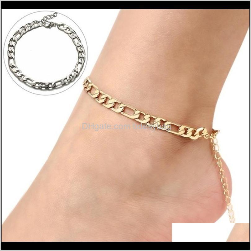 

Anklets Drop Delivery 2021 Small Fresh Flat Chain Mens And Womens Beach Jewelry Figaro Anklet Zbceh