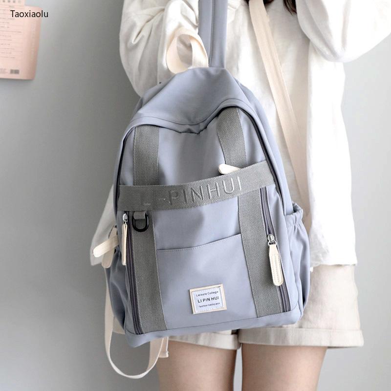 

Backpack Embroidery Ins Wind Backpacks Women School Bags For Girls Teenage Solid Black Back Pack Fashion Fresh Casual Bagpack 2021, Beige