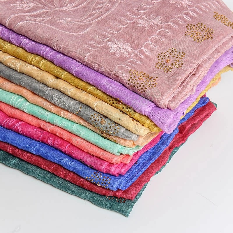 

Embroidered Cotton Scarf Women Glitter Plain Scarves Shawl Flower Sjaal Muslim Hijab Foulards Floral Headband Stoles