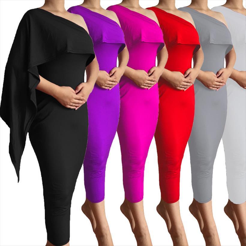 

Europe One Shoulder Ruffles Medium Women Dress Long Slash Neck Spring Ol Slim Office Lady Solid Casual Clothes, Black;gray