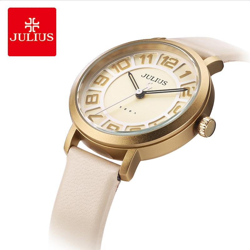 

Wristwatches Julius Brand Lady Retro Leather Watch Digital Round Big Dial Waterproof Quartz Sport Wrist Watches Woman Clock, Gray leather watch