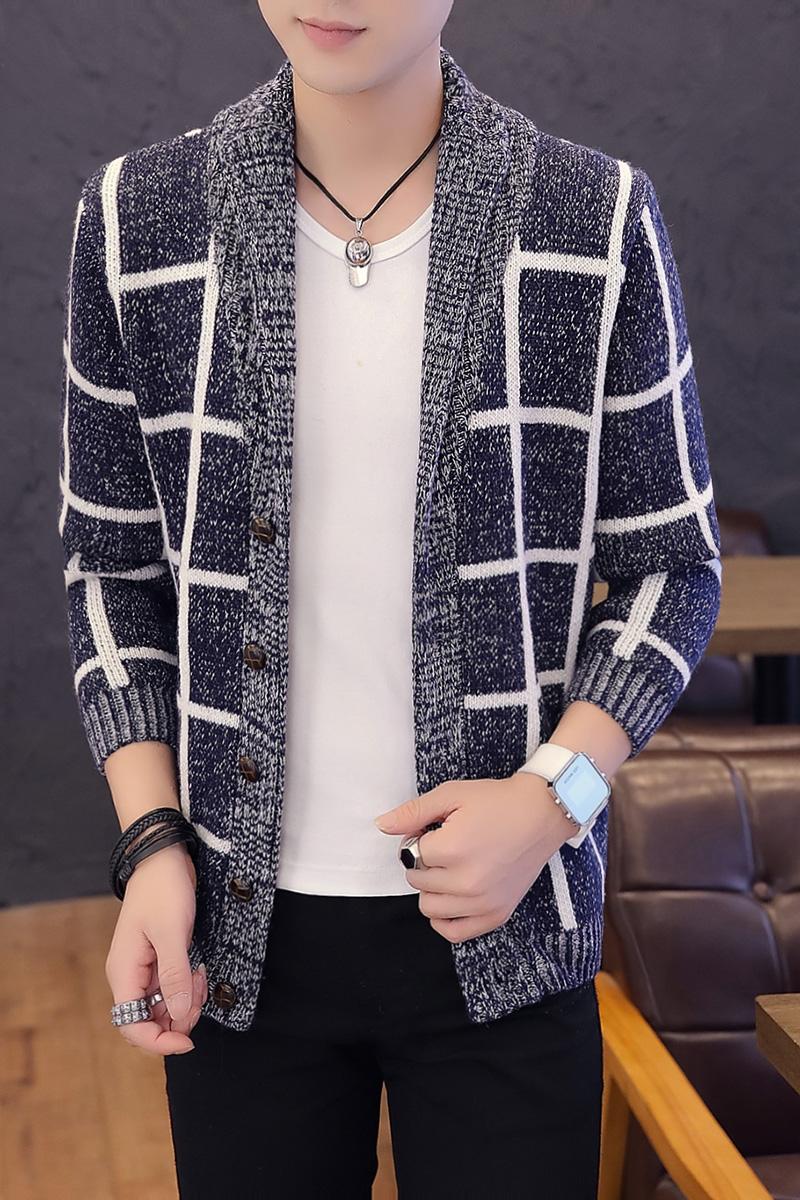 

Men's Sweaters 2021 Winter Warm Pure Color Long Sleeve Knit Cardigan Stand Collar Top Button Sweater Jacket Thicken Loose Casual Men, White;black