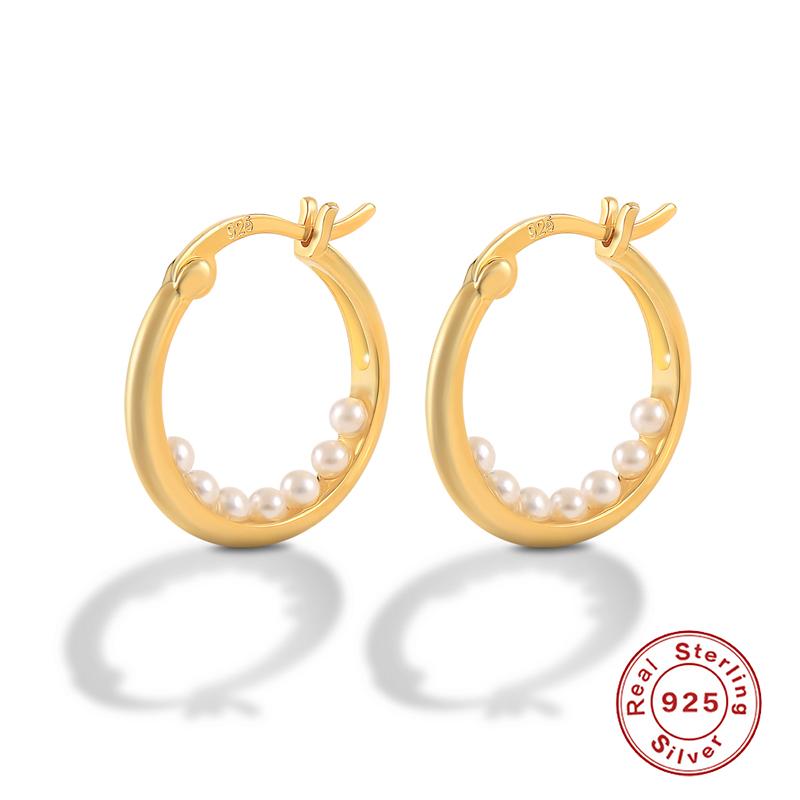 

Hoop & Huggie CANNER 100% 925 Sterling Silver Seven Pearl Wedding Earrings For Women Luxury Gold Color Earring Charm Fashion Jewelry