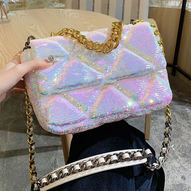 

Luxurys Designers Bags Women 19s Glitter Reflection Bag Diamond Lattice Colour Handbags Glitters Leather Paris Designer Brand Evening Should