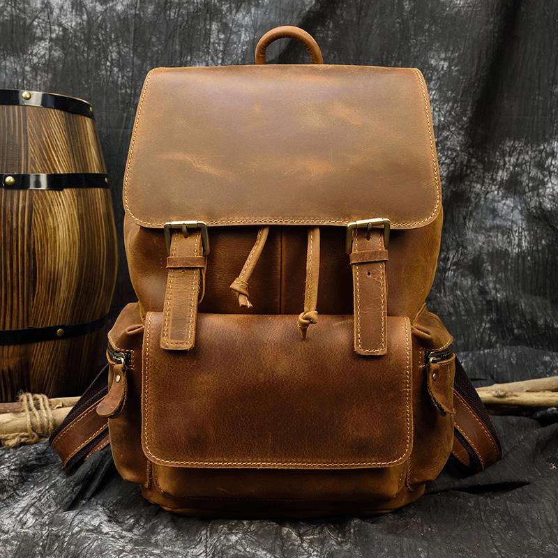 

Backpack Luufan 100% Genuine Leather Men Schoolbag Retro For Travel Casual Daypack 2021 High Quality Fashion, Brown