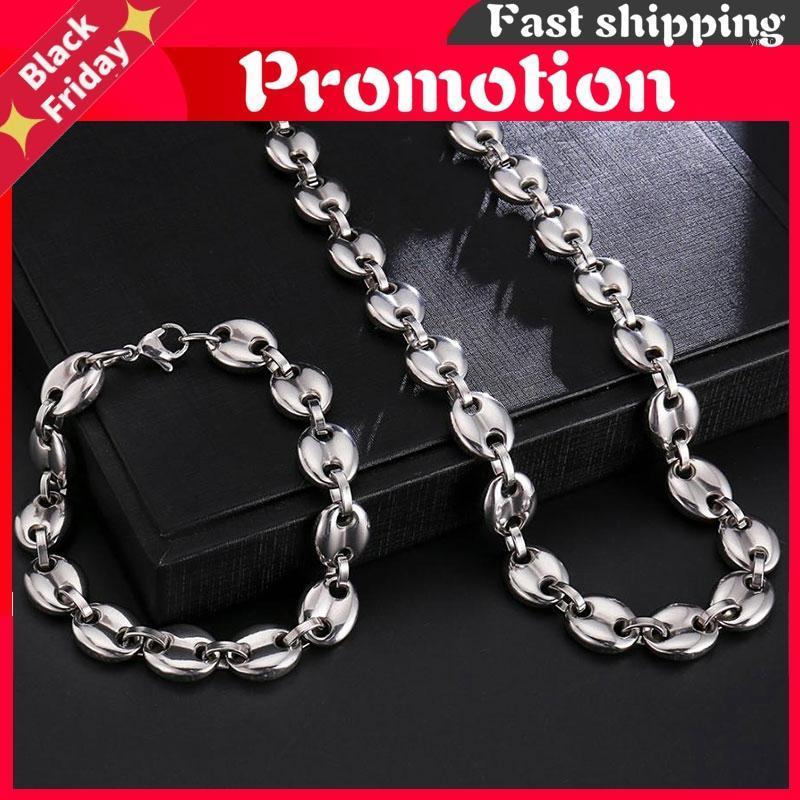 

Chains Hop Width 11mm Stainless Steel Gold Coffee Beans Link Chain Necklace Necklaces 316l For Men Jewelry