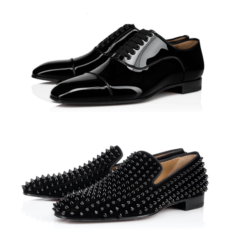

Mens Red Bottom Dandelion Spikes shoes Designer Greggo Orlato Flat shoes black patent leather sude velvet loafer Party Dress Shoe Wausashop