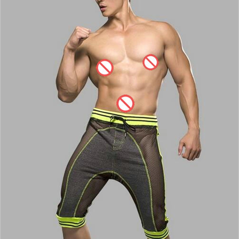 Harem Sexy shorts for men Net sheer Pants Fashion Mens Capri Sport Athletic see Through Baggy Gym Jogger Shorts Trousers