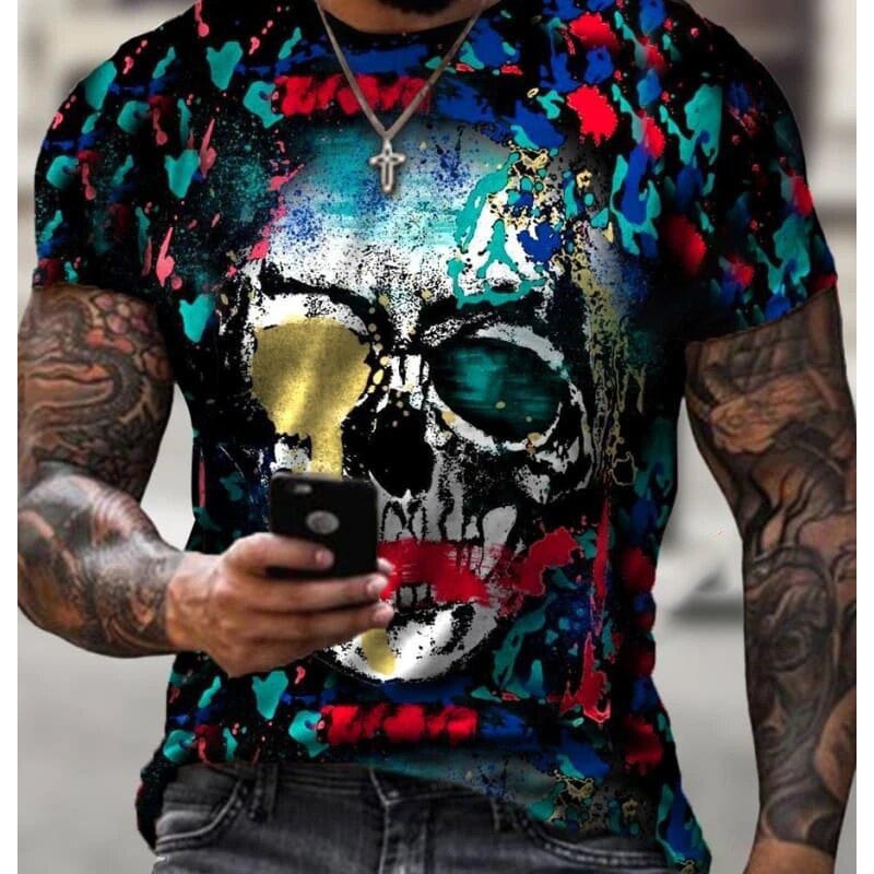 

mens hiphop t shirt Graphic Dark style boys tee with skulls pattern males 3D Digital streetwear clothes top tees 10 styles wholesale