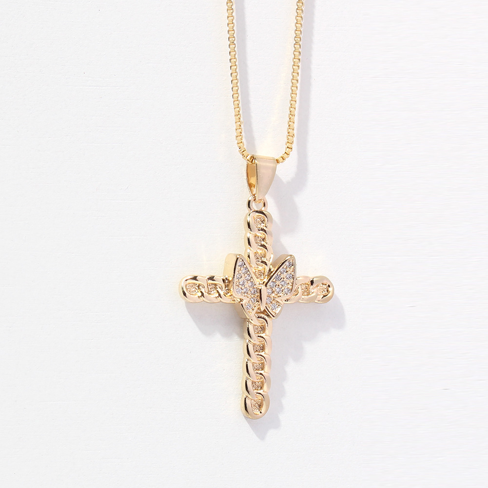 

Christian Fashion Cross Pendant Necklaces Copper Micro-inlaid Zircon Single Layer Clavicle Chain Retro Temperament Design Personality Necklace Jewelry Gifts