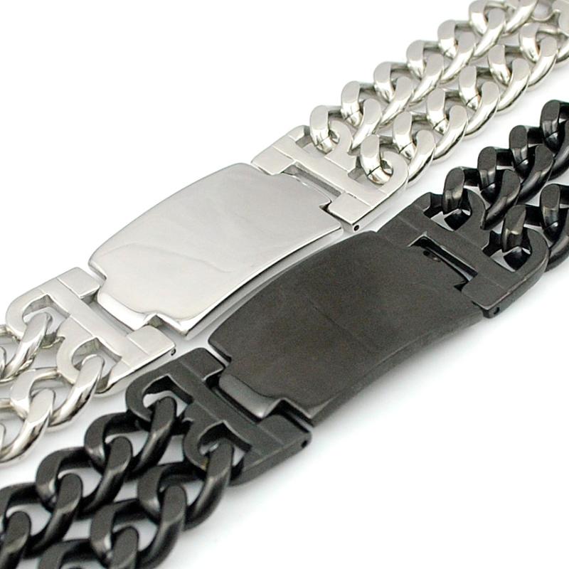 

Dolaime Gothic Fashion Punk Rock Style Cool Stainless Steel Double Chain ID Bracelet Men Women Jewelry,GB1211 Link,