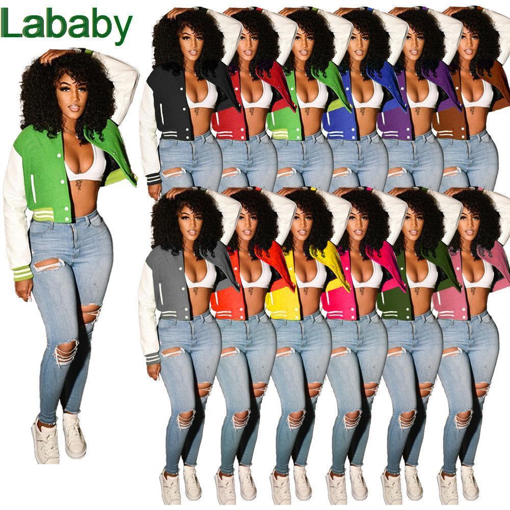 

Women Jacket Designer Sexy Autumn And Winter Button Press Baseball Jacket Color Stitching Double-layer Thread Coat 12 Colours, Rose pink