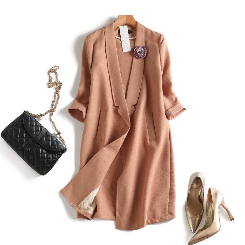 

Women's Suits & Blazers 2021 Spring And Autumn Korean Women Loose Long Linen Cardigan Jacket Ladies 3/4 Sleeve Solid Large Size Blazer Jacke, Black