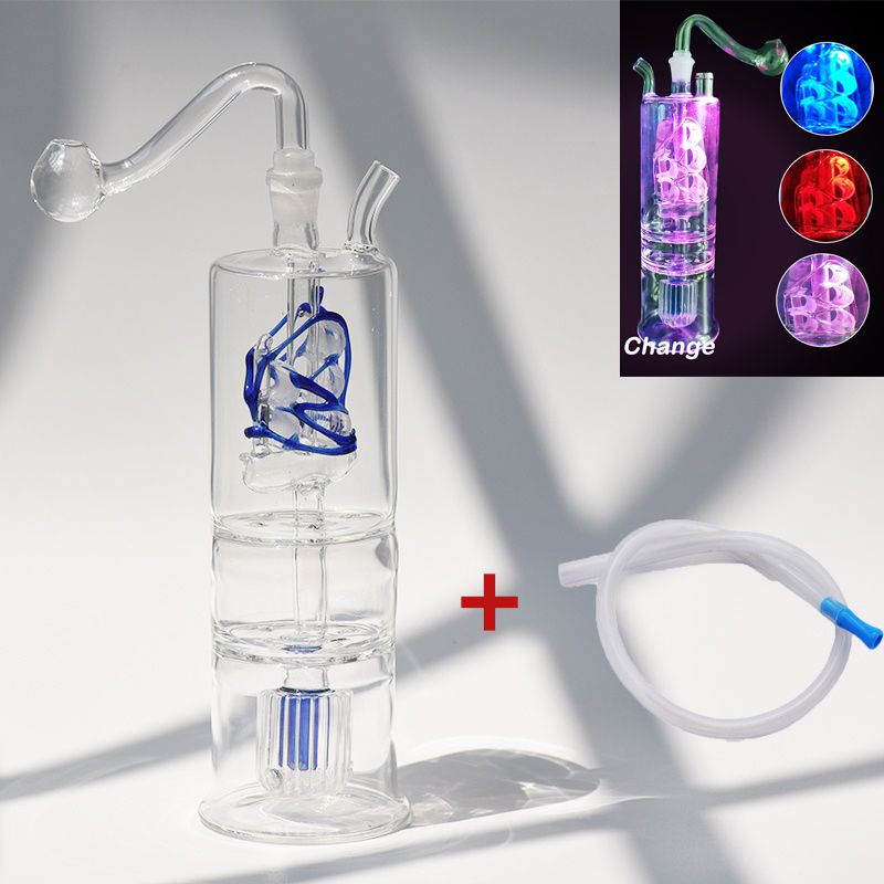 

7.4 inch Boat Shaped LED Luminous Glass Hookah Smoking Pipe Smoke Shisha Diposable Glass Pipes Oil Burner Ash Catchers Bong Percolater Bubbler Tobacco Bowl Gifts