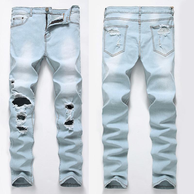 

Men's Jeans Summer Ripped Straight Korean Version Of The Fashion Slim Casual Pants With Small Feet Thin, Blue