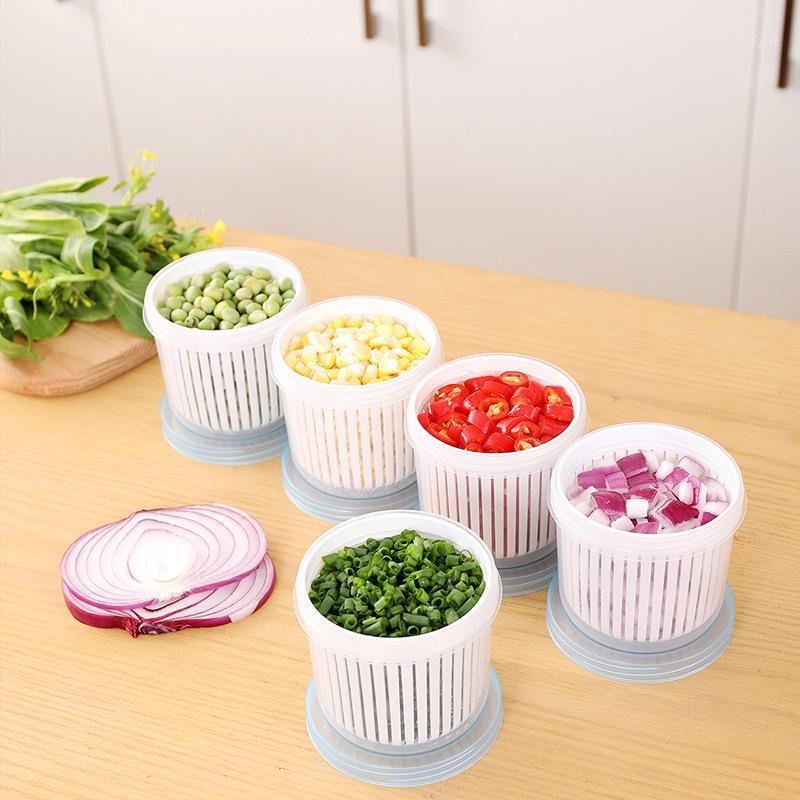 

Storage Bottles & Jars Refrigerator Round Drain Sealed Box For Ginger Garlic Onion Keep Fresh Fridge Tray Kitchen Organizer