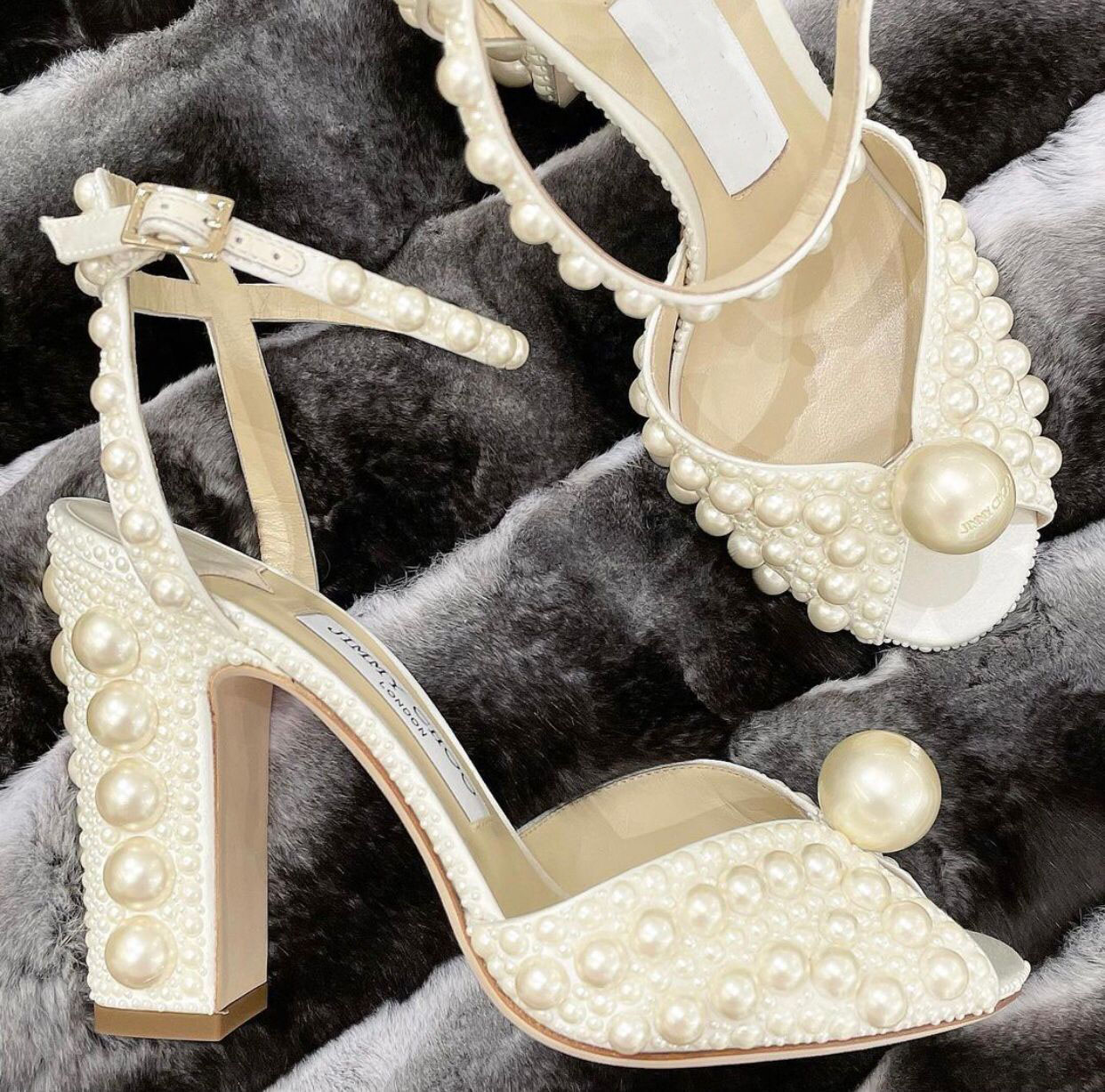 

White Pearls Leather Bridal Wedding Dress Sandals Shoes Sacora Lady Pumps Luxury High Heels Women Elegant Walking Box,EU35-43