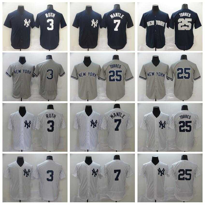 

Men Baseball Blank 25 Gleyber Torres Jersey 3 Babe Ruth All Stitching Pure Cotton Breathable Navy Blue White Pinstripe Grey Black Team Color Excellent Quality, 7 white