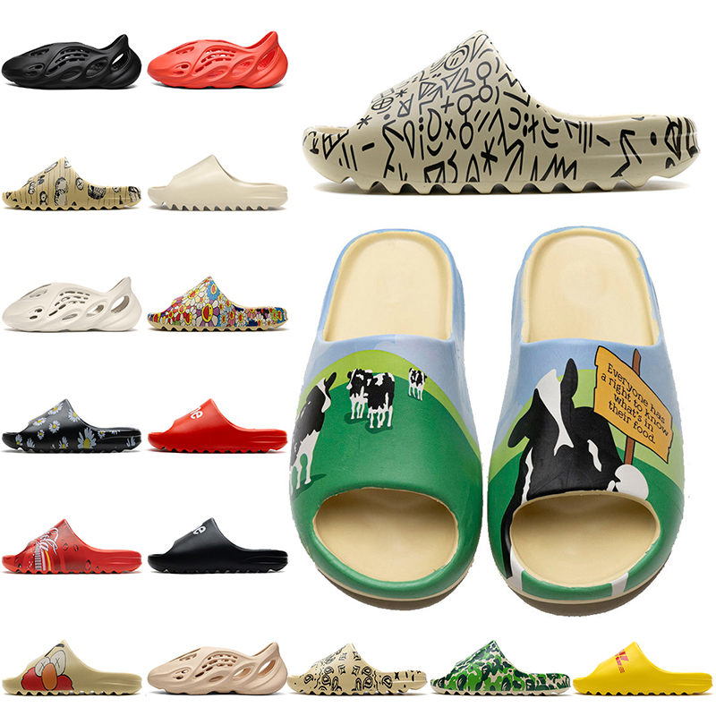 

EVA 2021 Fashion Kanye Slides Women Mens Slipper Slippers Resin Desert Sand Bone Earth Brown Runner Luxurys Designers Shoes flip flops Size 28-45, Black