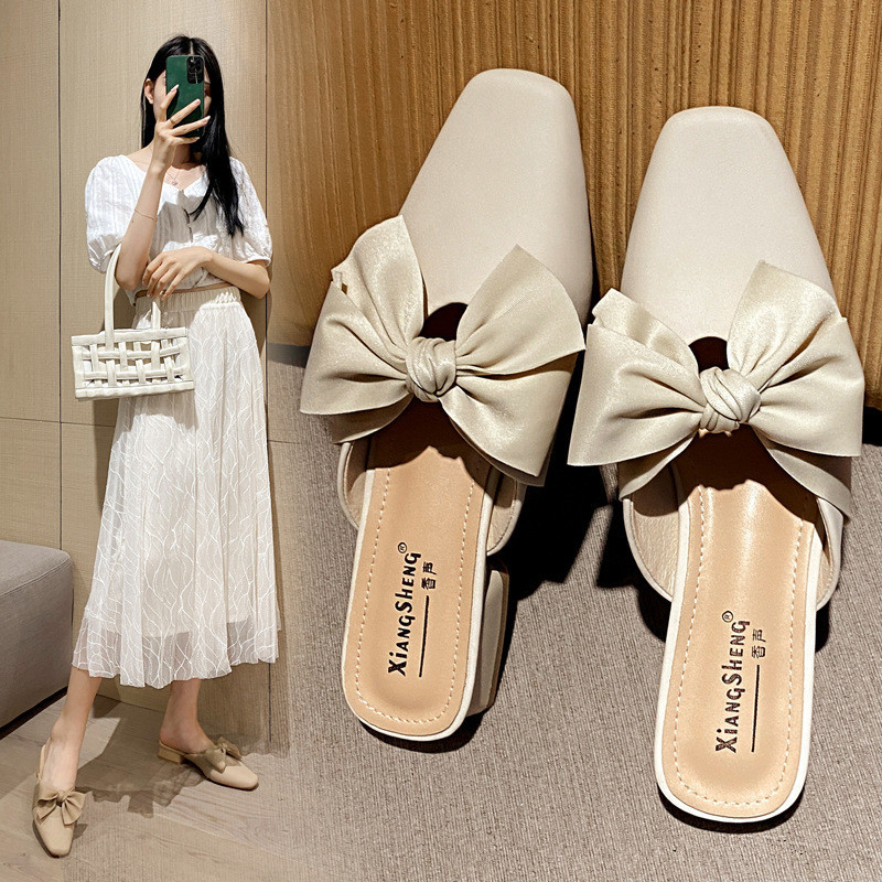 

Size 33~43 Women Mules Female Sexy Bowtie Slippers Summer Low Heel Square Toe PU Leather Soft Comfortable Slides Shoes 210520, 3199-blue