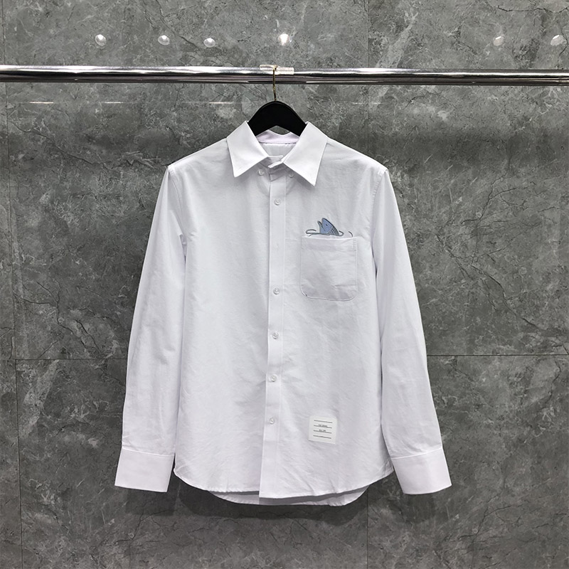 

Carp Embroidery Pocket Men' Shirt Oxford Cotton Urban Leisure High Quality Women' Oversized Shirts Standard Fit Celebrity Luxury Brand Long-sleeved Designer Tops, White