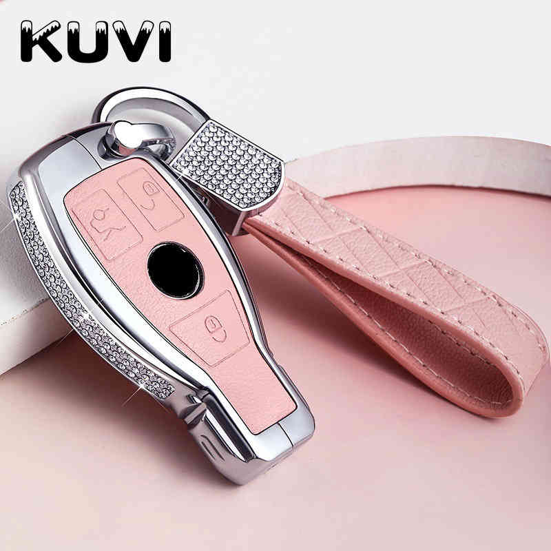 Diamond Zinc Alloy Leather Car Bag Case Cover Key Holder For Mercedes W203 W210 W211 W124 W202 W204 AMG Accessories-image-746342187