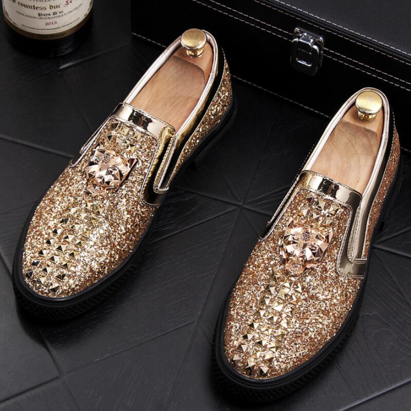 

Gold Silver Luxury Men Casual Shoes Slip-on Lazy Prom Flats Wedding Party Dress Sapato Social Masculino c2, Red