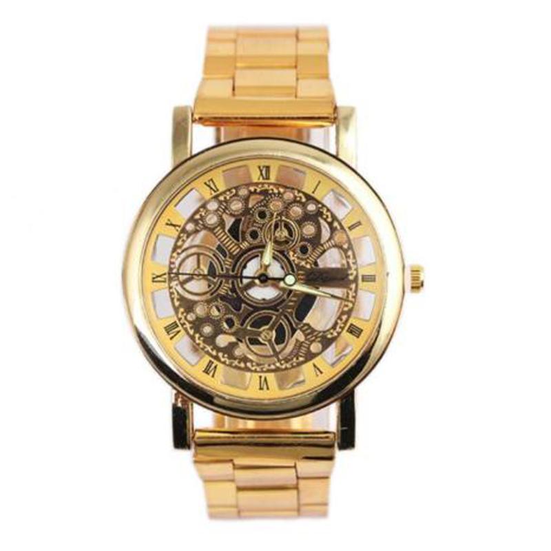 

Wristwatches Causal Men's Skeleton Mechanical Stainless Steel Quartz Watch Roman Numerals Analog Wrist Relogio Masculino Shellhard, Silver