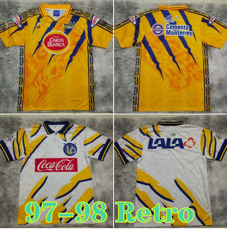 

1997 1998 Mexico Tigres Soccer Jerseys 1999 2000 Retro Football Shirt, 99 00