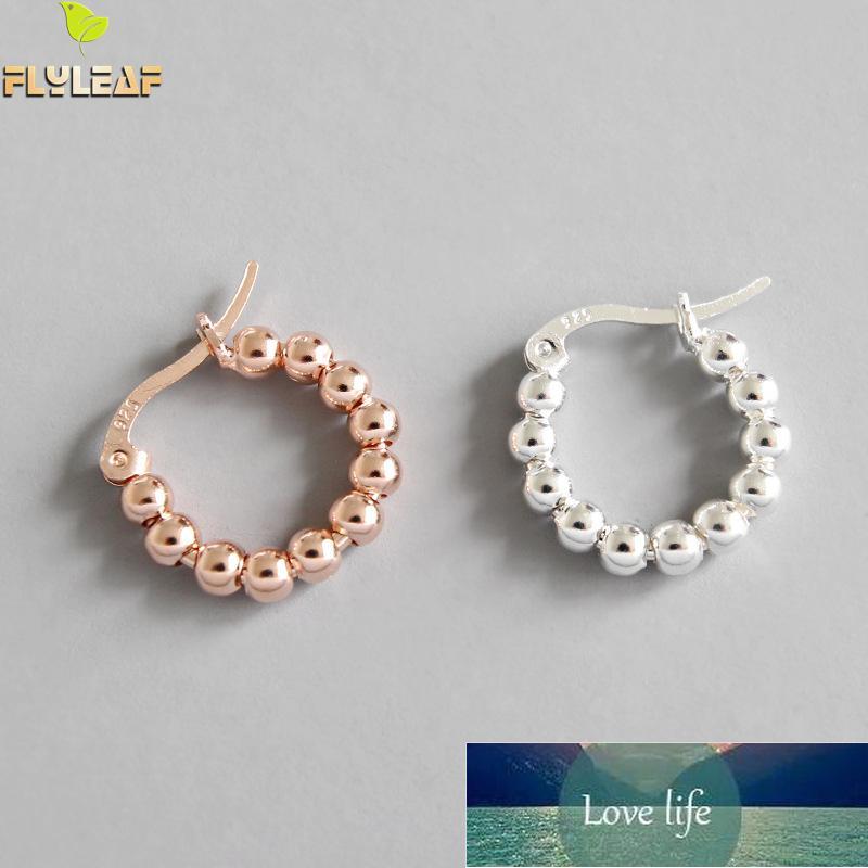 

Flyleaf Rose Gold Beads Hoop Earrings For Women New Trend 100% 925 Sterling Silver Lady Fashion Jewelry