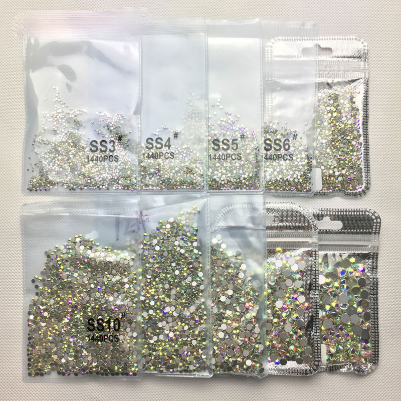 

1440PCS SS3-SS30 Crystal Rhinestone Nails Decoration Beads Transparent AB Flatback Glass 3D Gems Jewelry Manicure Tools DIY Accessories Nail Art Rhinestones