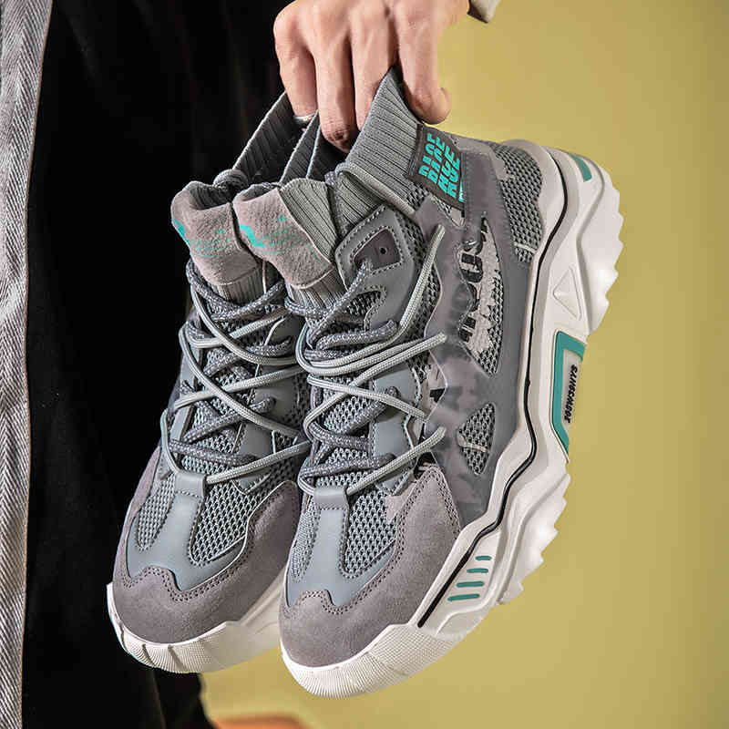 

New Trend Mesh Running Shoes Men Breathable Outdoor Sports Shoes Reflective Sneakers High-top Indoor Gym Shoes Road Walking Shoe, 82157beige